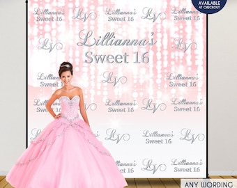 Sweet Sixteen Photo Booth Backdrop, Princess Backdrop, Pink Bokeh Custom Step and Repeat banner,any age-wording,Printed or Printable BSS0002