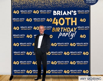 Birthday Photo Booth Backdrop Navy and Gold or any color any age, 40th Birthday Party Decor,Blue and Gold backdrop,Printed or Printable File