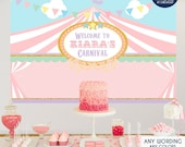 Carousel Party Banner Carnival Banner Girl Pink Circus Party Backdrop Circus First Birthday Banner Pink Gold Mint Bbd0013 Il_170x135