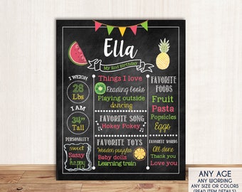 Tutti Frutti Chalkboard Sign First Birthday Any Age Fruits Etsy