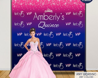 Quinceanera Photo Booth Backdrop, Princess Backdrop, Custom Step and Repeat banner, any age and wording, Printed or Printable