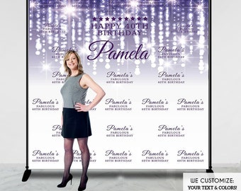 Photo Booth Backdrop,50th Birthday Step And Repeat Backdrop Purple Silver,Bokeh Backdrop,Red Carpet Banner,Printed Or Printable File Bbd0018