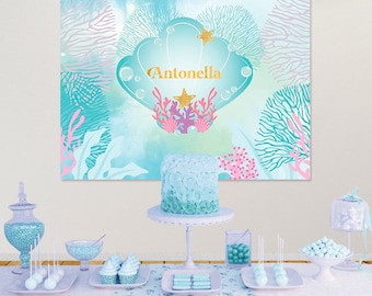 Under The Sea Backdrop, Mermaid party backdrop, Mermaid Birthday Banner, Summer Party Backdrop, Printed Or Printable BAE0022