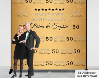 50th Anniversary Party Decor, Gold and Black Backdrop,50th Anniversary Banner,We still DO,Golden anniversary,Printed or Digital File BBD0088