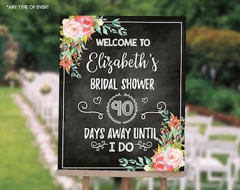 Floral Bridal Shower Welcome Sign, Garden Party Chalkboard Poster, Wedding Poster, Wedding Chalkboard, Printed Or Printable File SWBR002