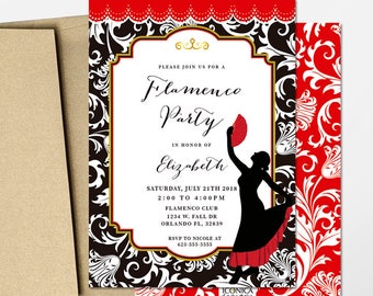 Flamenco Party Invitation, Flamenco printables, fiesta española decor,spain decorations, Personalize,Printed or Printable, Free Shipping