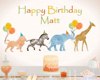 Safari Birthday party decor, Party Animals Backdrop, Jungle Animals Banner, Watercolor Wild one, Zoo animals Decorations,Any text Bbd0053