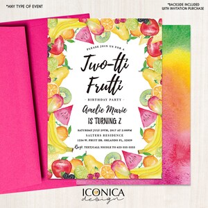 TWO-tti Frutti Birthday Invitation, Two-tti Frutti Swim Bash,Summer PARTY Invitation,Fruit Party card,Printed OR Printable File IBD0035