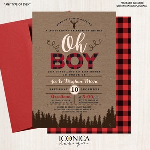 Lumberjack Baby Shower Invitation Plaid Wilderness Camping Invitation Buffalo plaid Invitation Printed or Printable - Free Shipping IBS0003