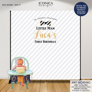 Little Man First Birthday Backdrop, Bowtie Backdrop, Mr. ONEderful and Dashing, Any Color, Any event, Any age, Printed or Printable File image 1