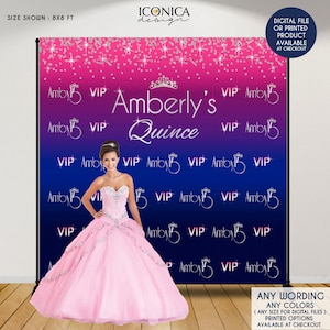 Quinceanera Photo Booth Backdrop, Princess Backdrop, Custom Step and Repeat banner, any age and wording, Printed or Printable image 1