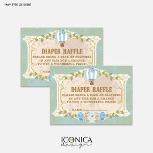 Hot Air balloon Diaper Raffle Ticket 3.5x2.5" Book Request Cards / Non Personalized Text  || Vintage Baby Shower || Mint Green Cards