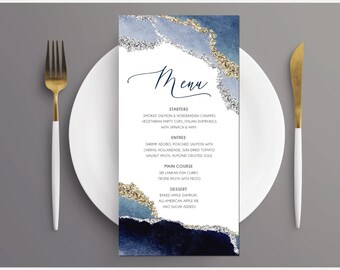Rustic Blue Peach Gold Menu Cards Party Table Menu Card Affordable Reception Menu Cards MC527 120LB premium card stock Menu Card PRINTED