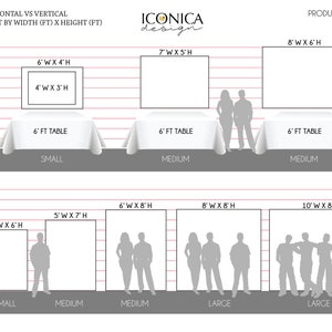 May include: Diagram showing different sizes of backdrops for photography, with measurements in feet. The diagram shows the backdrop sizes in both horizontal and vertical orientations. The diagram also shows how many people can fit in front of each backdrop size.