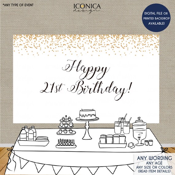 Happy Birthday Party Banner Elegant Party Backdrop Gold Confetti