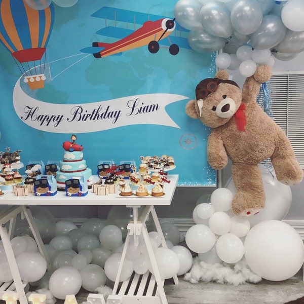 Oh the places you'll go backdrop | Hot air balloon backdrop| Airplane Backdrop | Airplane First Birthday ,Up up and away,Boy meets the world