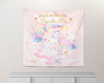 Unicorn Party Backdrop, Unicorn banner, unicorn decor, Personalized Magical Unicorn fifth Birthday, Any age, Unicorn {Priscilla Collection}