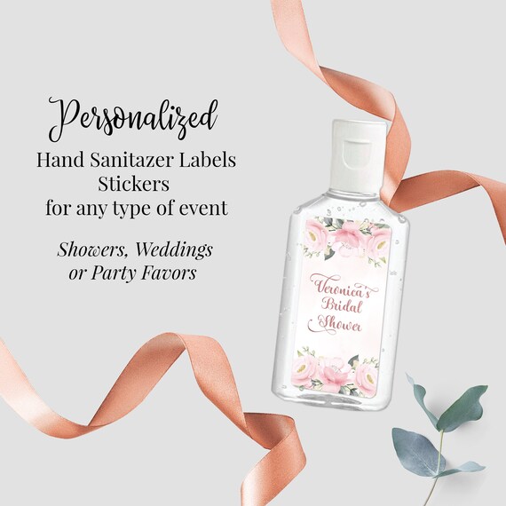 Hand Sanitizer Labels 40 Printed 1"w x 2"h Bridal Shower 40 Labels Personalized Fits Purell 1oz Bottle Label Floral Antibacterial Labels Il_570xn