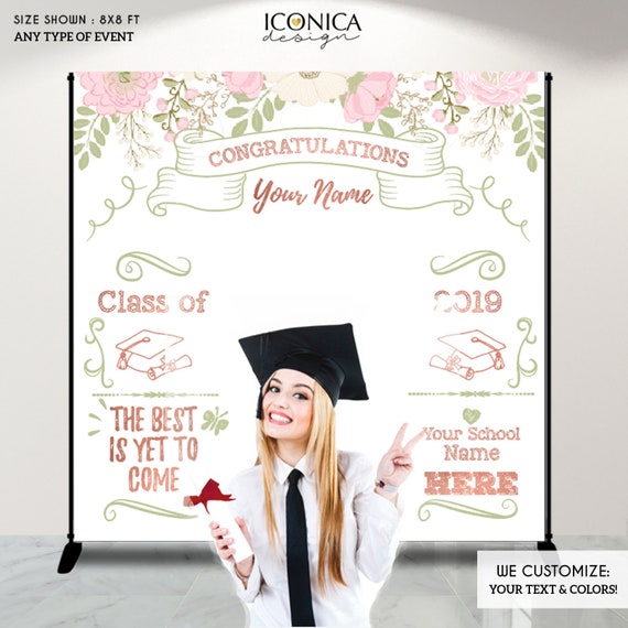 Graduation Party Photo Booth Backdrop, Floral Graduation Step and Repeat Backdrop, Congrats Grad, Banner Printed Or Printable File BGR0015 Il_570xn