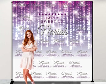 Sweet 16 Birthday Backdrop, Step And Repeat Backdrop,Purple bokeh Backdrop, Violet Backdrop, Printed Or Printable File BBD0071