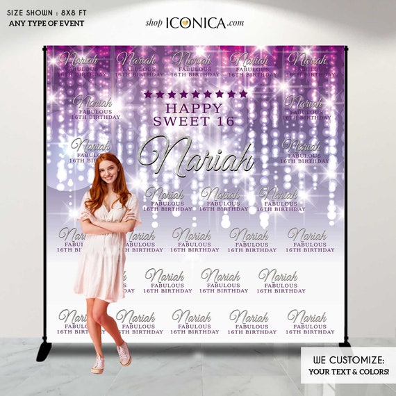 Sweet 16 Birthday Backdrop, Step And Repeat Backdrop,Purple bokeh Backdrop, Violet Backdrop, Printed Or Printable File BBD0071 Il_570xn
