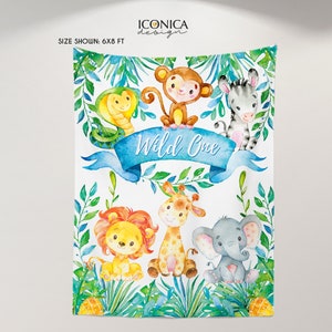 Fondo de safari, fondo de animales para fiesta, pancarta de safari personalizada, fondo de animales de la selva, decoración Wild ONE, baby shower de safari con acuarela