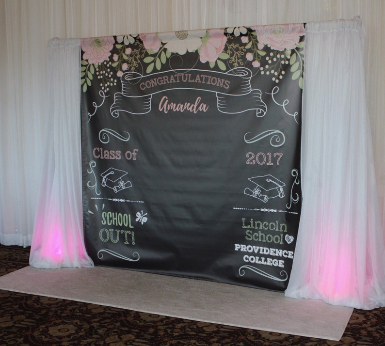 Graduation Party Photo Booth Backdrop, Virtual Graduation, Floral Step and Repeat, Congrats Grad, Banner Printed Or Printable File BGR0007 image 10