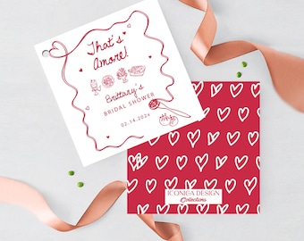 That’s Amore Favor Tags | Valentine’s Day Bridal Shower or any event Tags any text  | Italian Love Theme Thank You Tags | Red Heart Tags