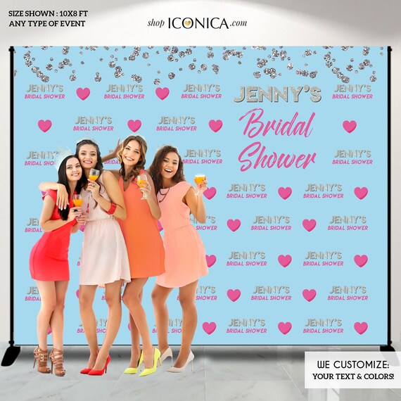 Bridal Shower Backdrop,Valentine's Engagement Backdrop,Bachelorette Personalized Photo Backdrop, Printed or Printable File Il_570xn
