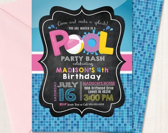 Girl POOL Party Invitation Swimming Pool Birthday Invitation | Summer Girl Party Invitation Beach Birthday Printed or Printable File