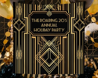 Roaring 20's Party Decor Personalized Great Gatsby Party Banner,Christmas Party Backdrop,Art Deco Backdrop Printed Backdrop BBD0060