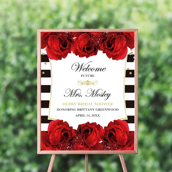 Bridal Shower Welcome Sign, Kentucky Derby Decorations, Black and