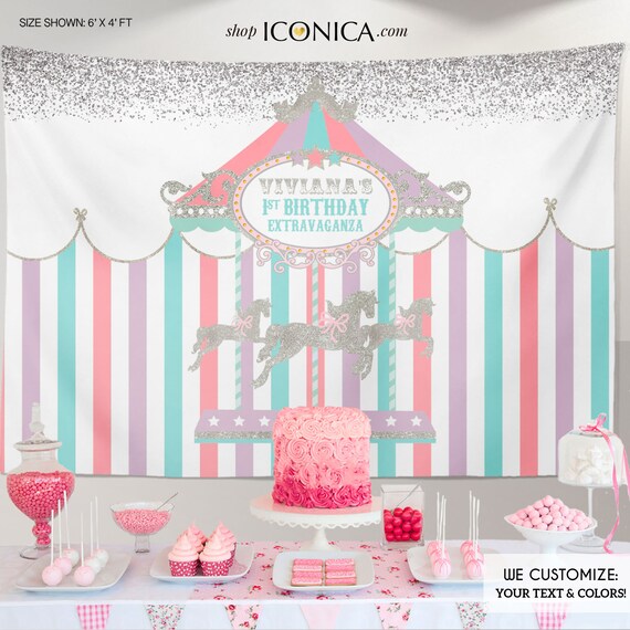 Carousel Party Backdrop Carousel First Birthday Decorations Girls