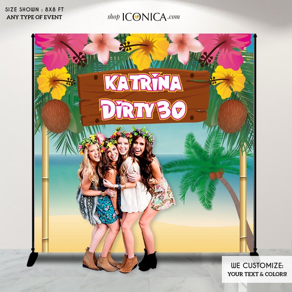 Tropical Luau Party Backdrop Summer Parties, Floral Hawaiian Banner, Tiki Party, Dirty 30 Banner, Printed Or Printable File BBD0077 Il_570xn