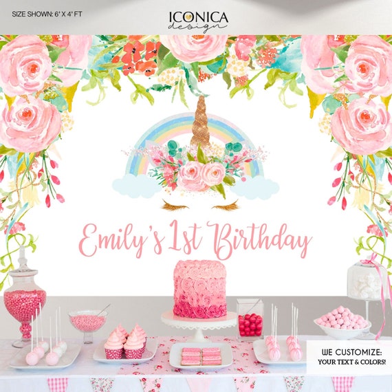 Unicorn Party Backdrop, Floral Unicorn Baby Shower, Personalized Magical Unicorn First Birthday, Printed Or Printable BBS0045 Il_570xn