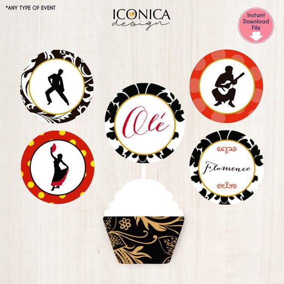 Flamenco Cupcake Toppers Flamenco Themed Spanish Themed Party Flamenco Party (5) Designs Digital File Instant Download Il_570xn