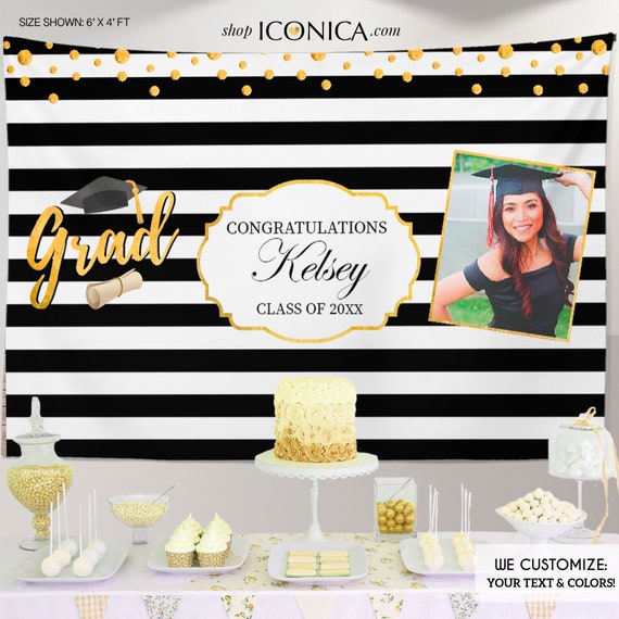 Graduation Party Backdrop, Grad Party, Virtual Graduation Backdrop, Grad, Graduate, Graduate Banner, Stripes, BGR0005 Il_570xn