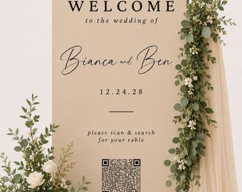 Modern Wedding QR Code Seating Chart Sign | Wavy Foam Board Welcome Display