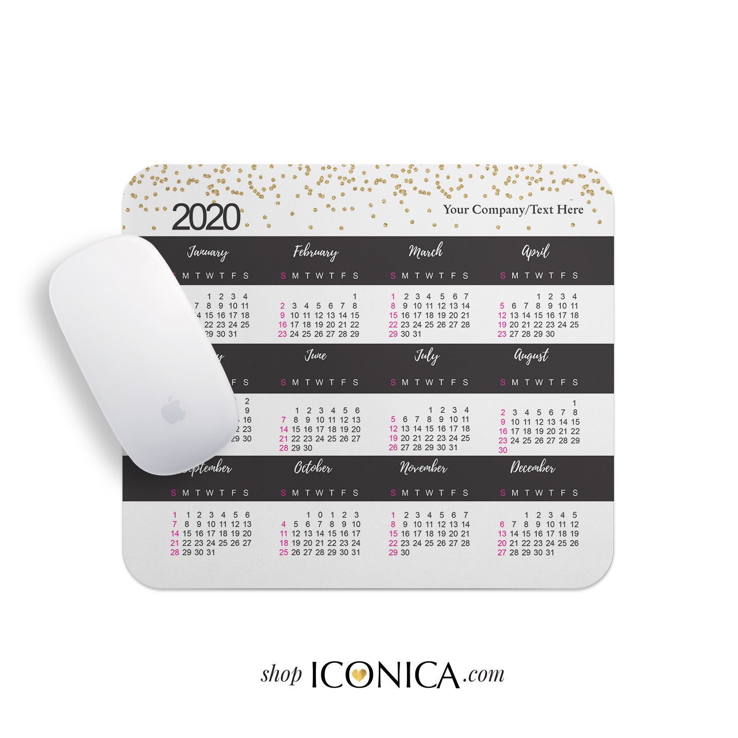 Holiday Gifts Mouse Pad Calendar 2020 Black And White Desk Mouse
