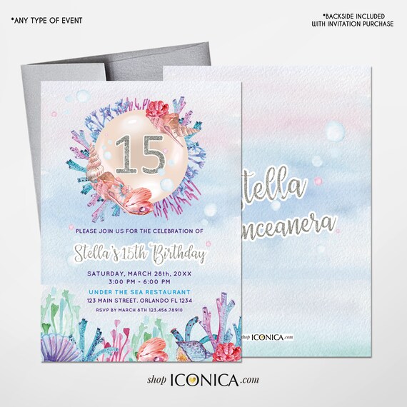 Mermaid invitations Quinceañera and Sweet 16 Pearls Theme Cards, Under the Sea birthday invitation,Custom Mermaid invitation Il_570xn