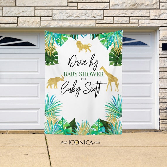 Safari Backdrop Personalized Safari Banner Drive By Baby Shower Banner Party Animals Backdrop Jungle Backdrop Watercolor Animals Banner Il_570xn