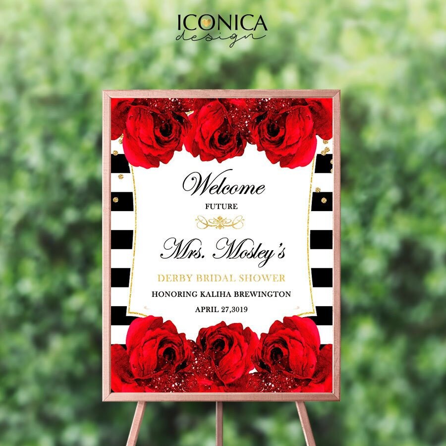 Bridal Shower Welcome Sign Kentucky Derby Decorations Black And