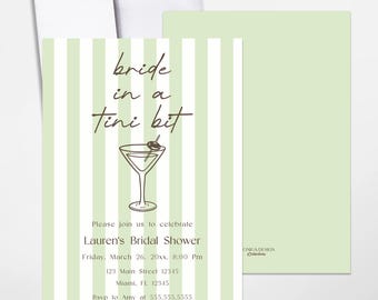 Martini Bridal Shower Invitation | Bride in a TINI bit, Mint Green