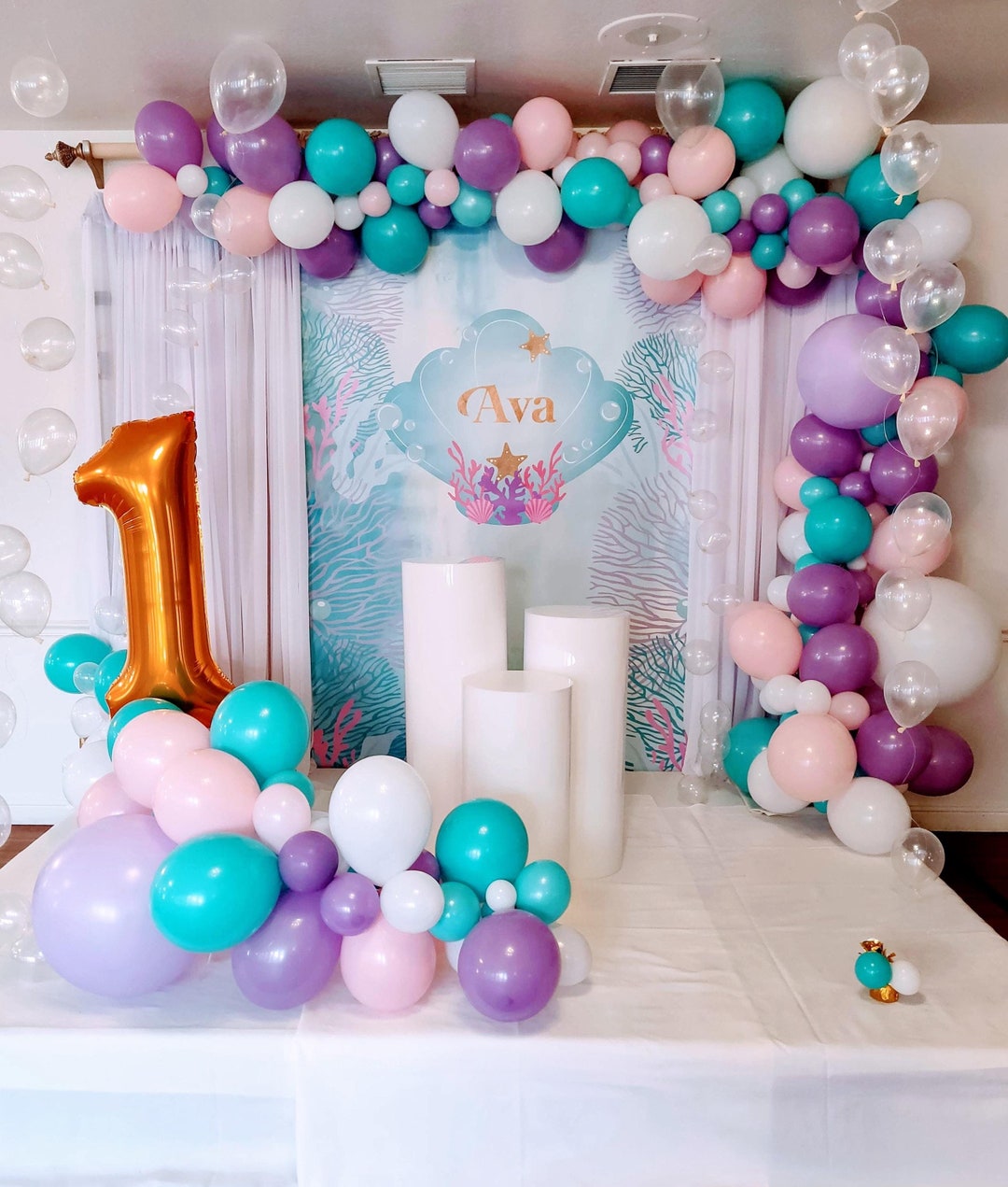 Custom Mermaid Party Backdrop | Under the Sea Birthday Banner (printed ...
