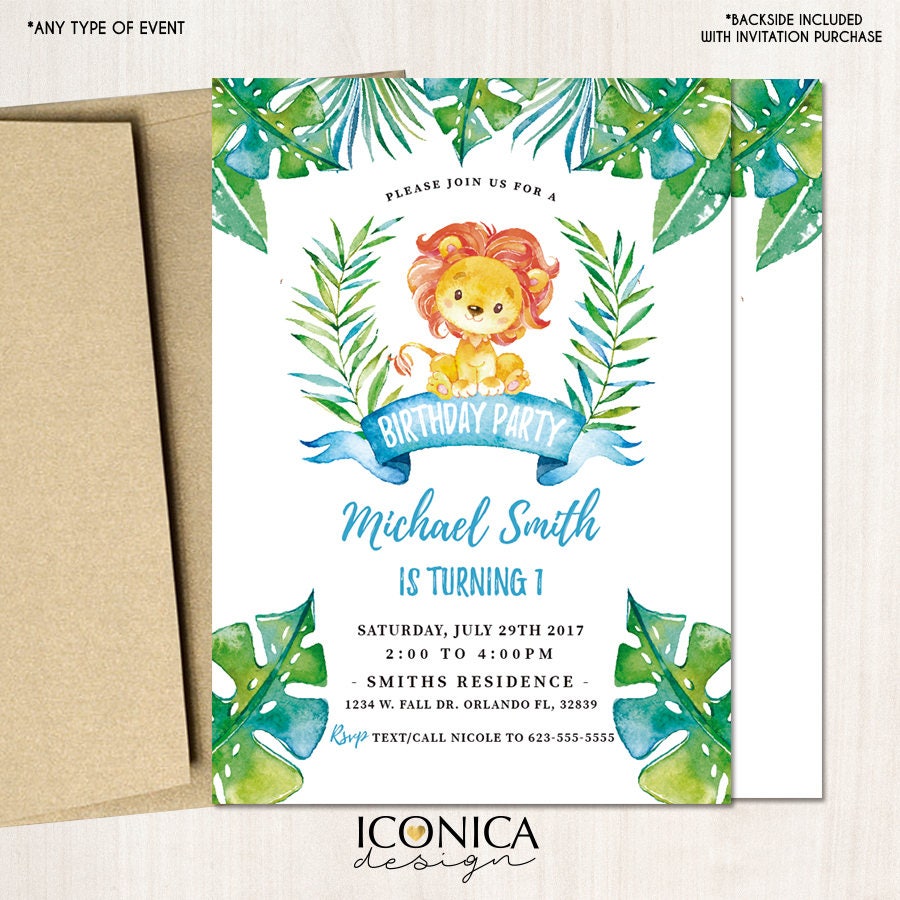 lion first birthday invitations any age party animals giraffe