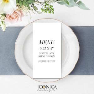 Menu Card - Printable Digital File or Printed Menus ||A la carte || Made to match any ID invitation - Free Shipping