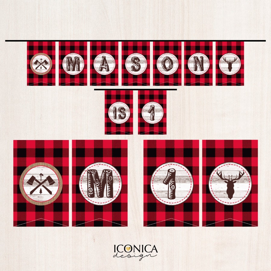 Lumberjack Name Banner Plaid Wilderness Camping Name Etsy