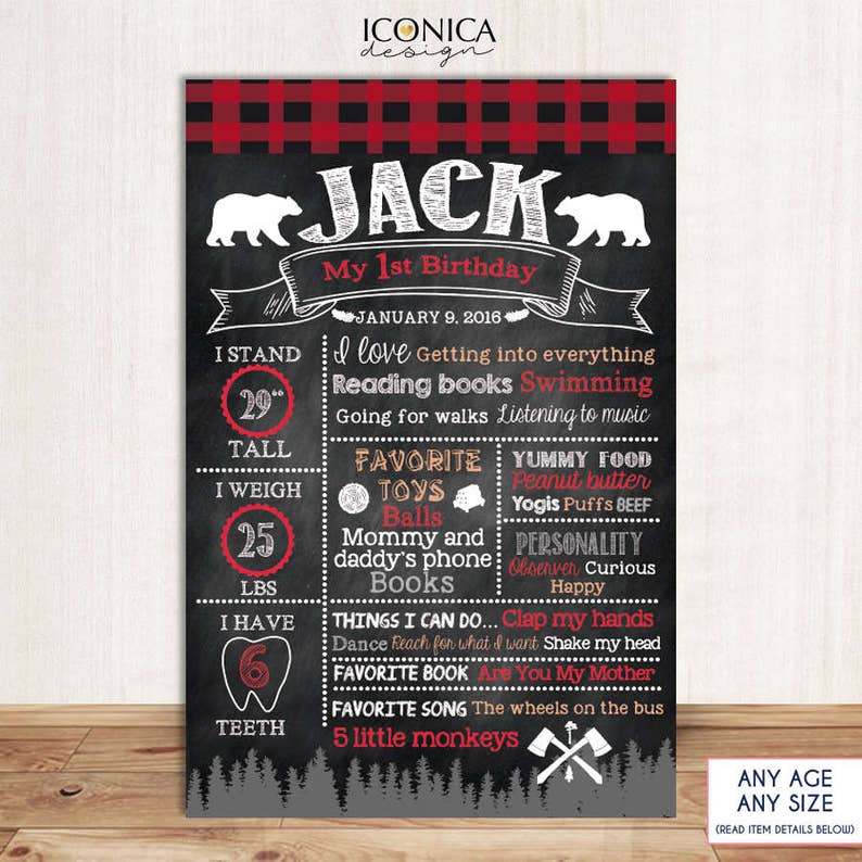 Lumberjack First Birthday Chalkboard Signlumberjack Baby Boy Etsy