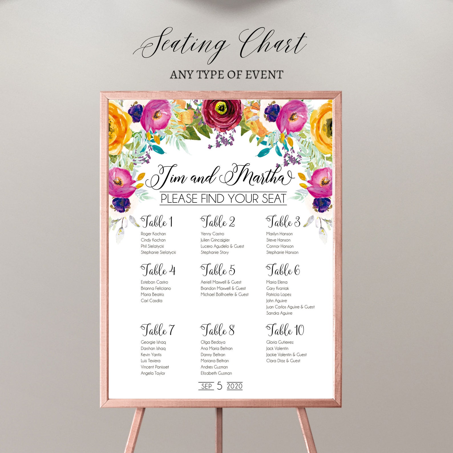 Seating Chart Board Floral Bridal Shower Guest List Chart Etsy