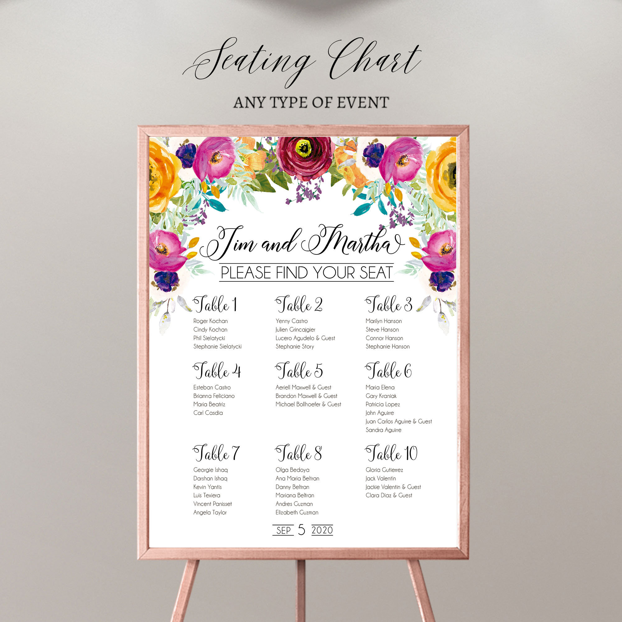 Seating Chart Board Floral Bridal Shower Guest List Chart Etsy